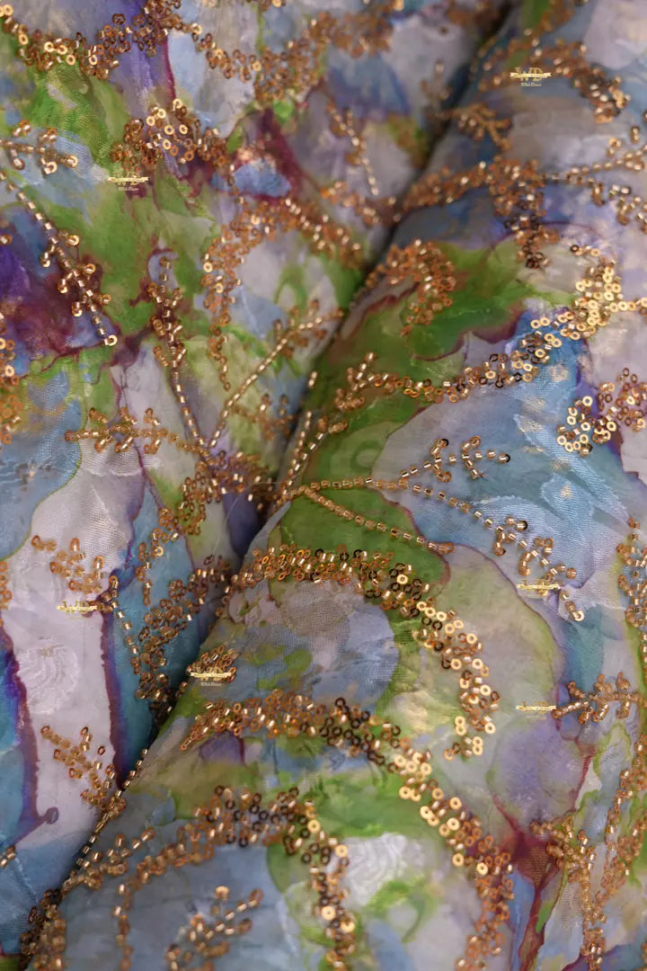 Organza Imprimé et Perlé