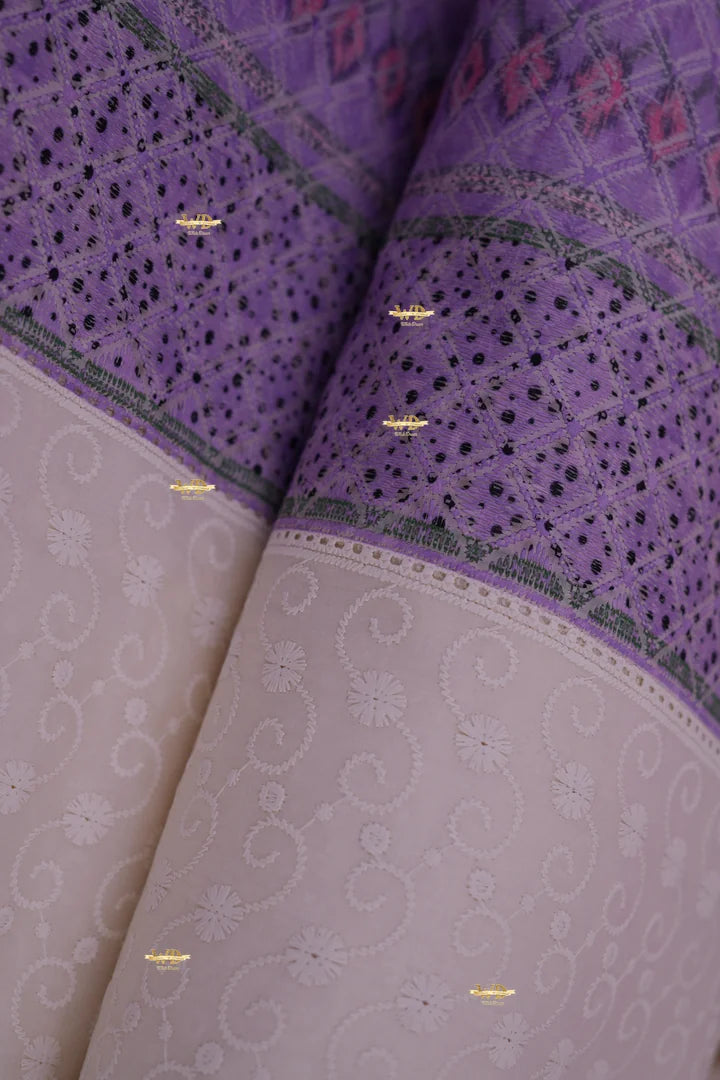 Coton de Soie Brodé avec Bordure Multicolore