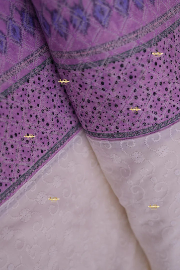 Coton de Soie Brodé avec Bordure Multicolore